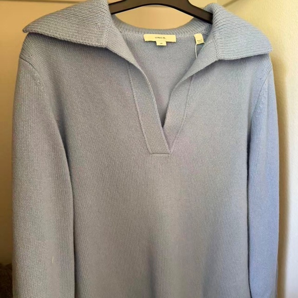 VINCE Johnny Collar Wool Blend Blue Sweater Size Small nwt - Picture 7 of 7